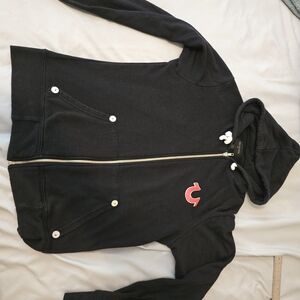 True Religion Black Zip-Up Hoodie with Red Logo